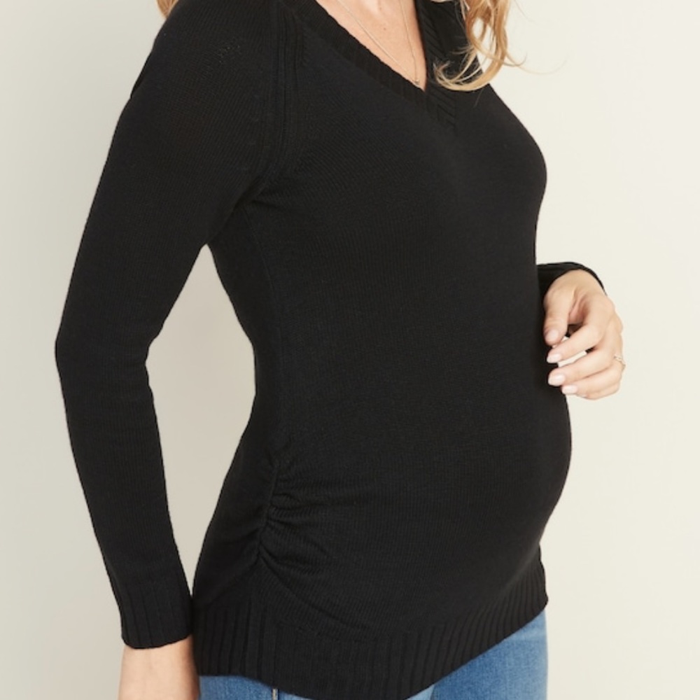 V-Neck Sweater with Side Rouching